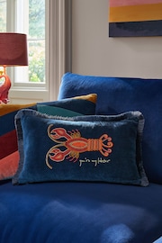 Navy Blue 50 x 30cm Beaded Lobster Cushion - Image 2 of 6