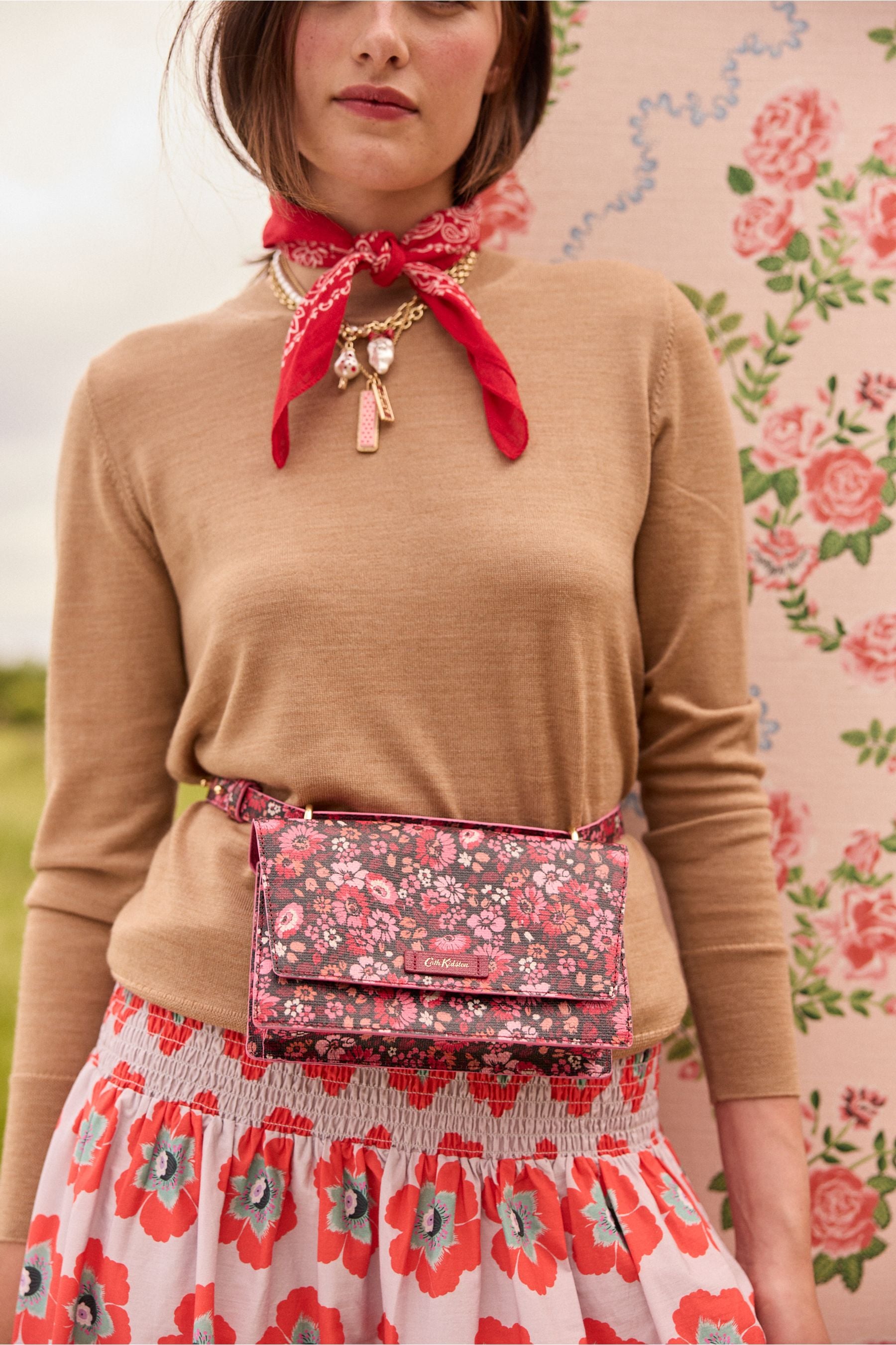 Cath Kidston Pink Red Ditsy Floral 2 in 1 Belt Bag