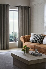 Grey Textured Fleck Eyelet Lined Curtains - Image 2 of 6