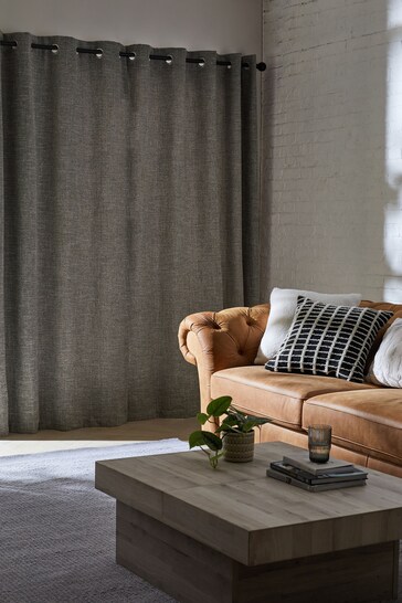 Grey Textured Fleck Eyelet Lined Curtains
