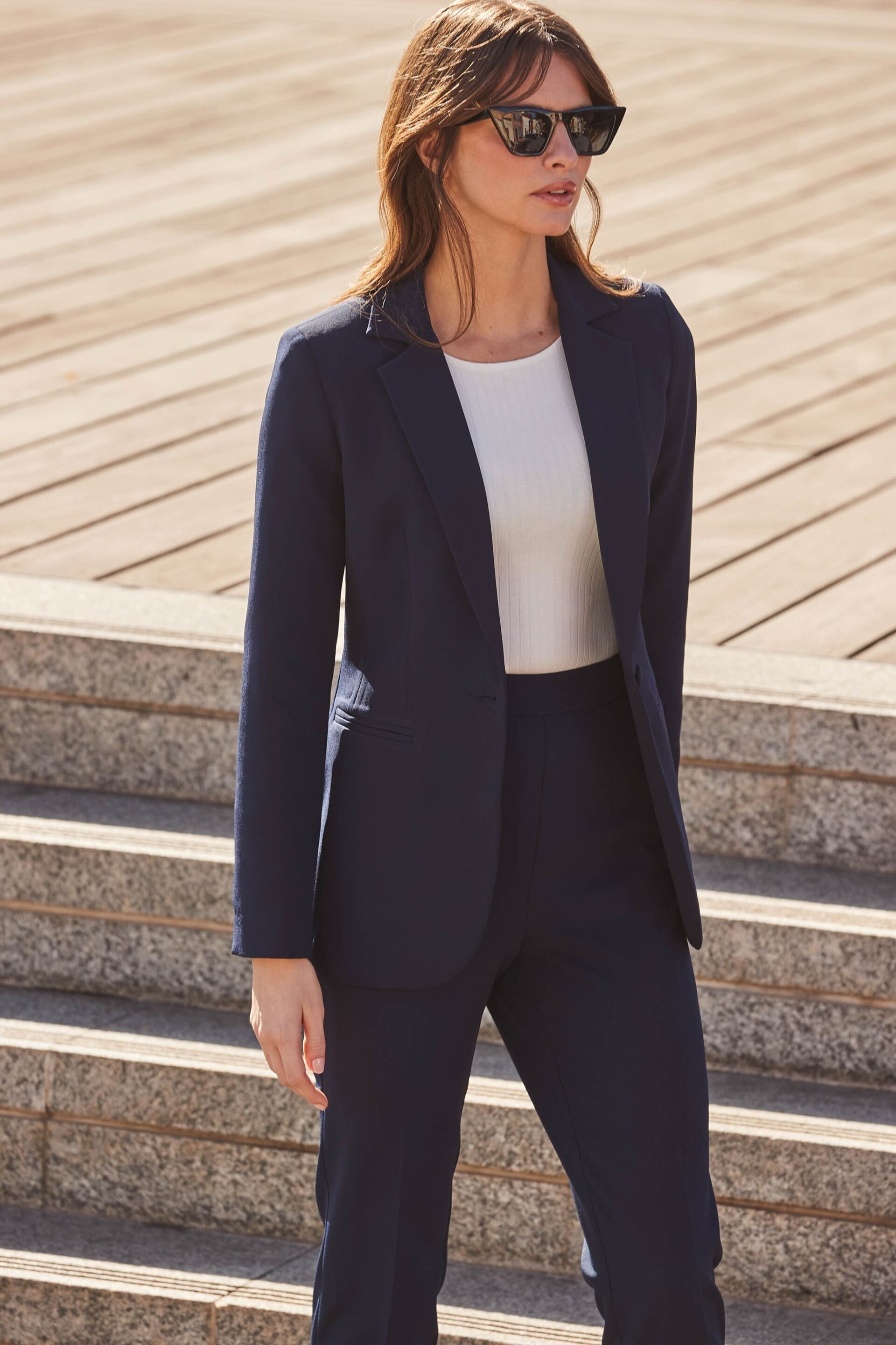 Sosandar Blue Navy Blue Stripe Print Lining Blazer - Image 5 of 5