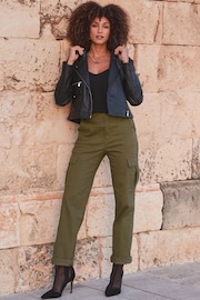 Sosandar Green Slim Leg Cargo Trousers - Image 4 of 6