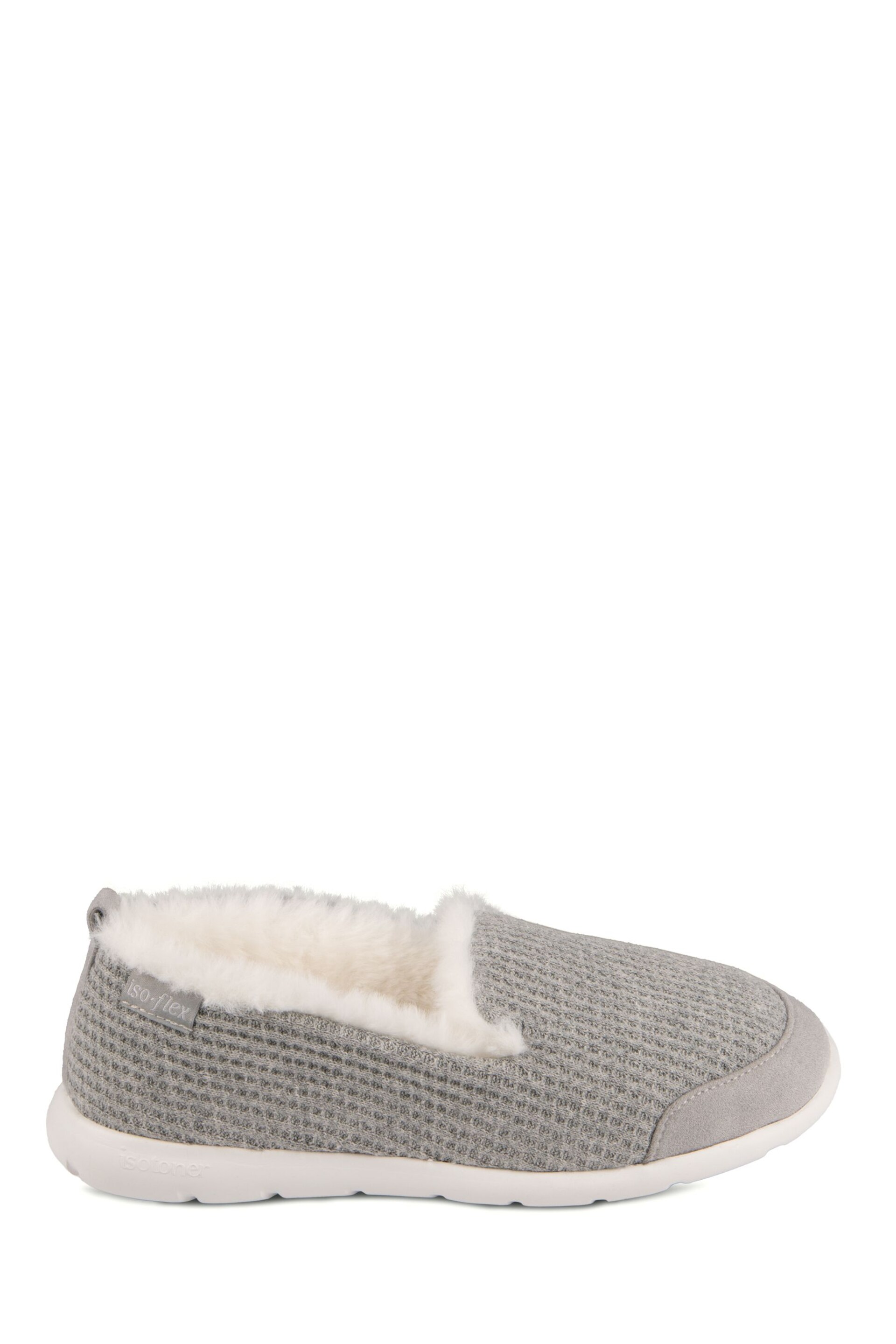 Totes Grey Isotoner Ladies Iso-Flex Waffle Full Back Slippers - Image 2 of 5