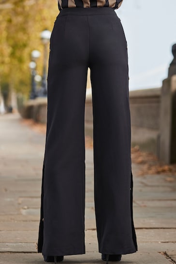 Sosandar Black Wide Leg Trousers With Side Poppers