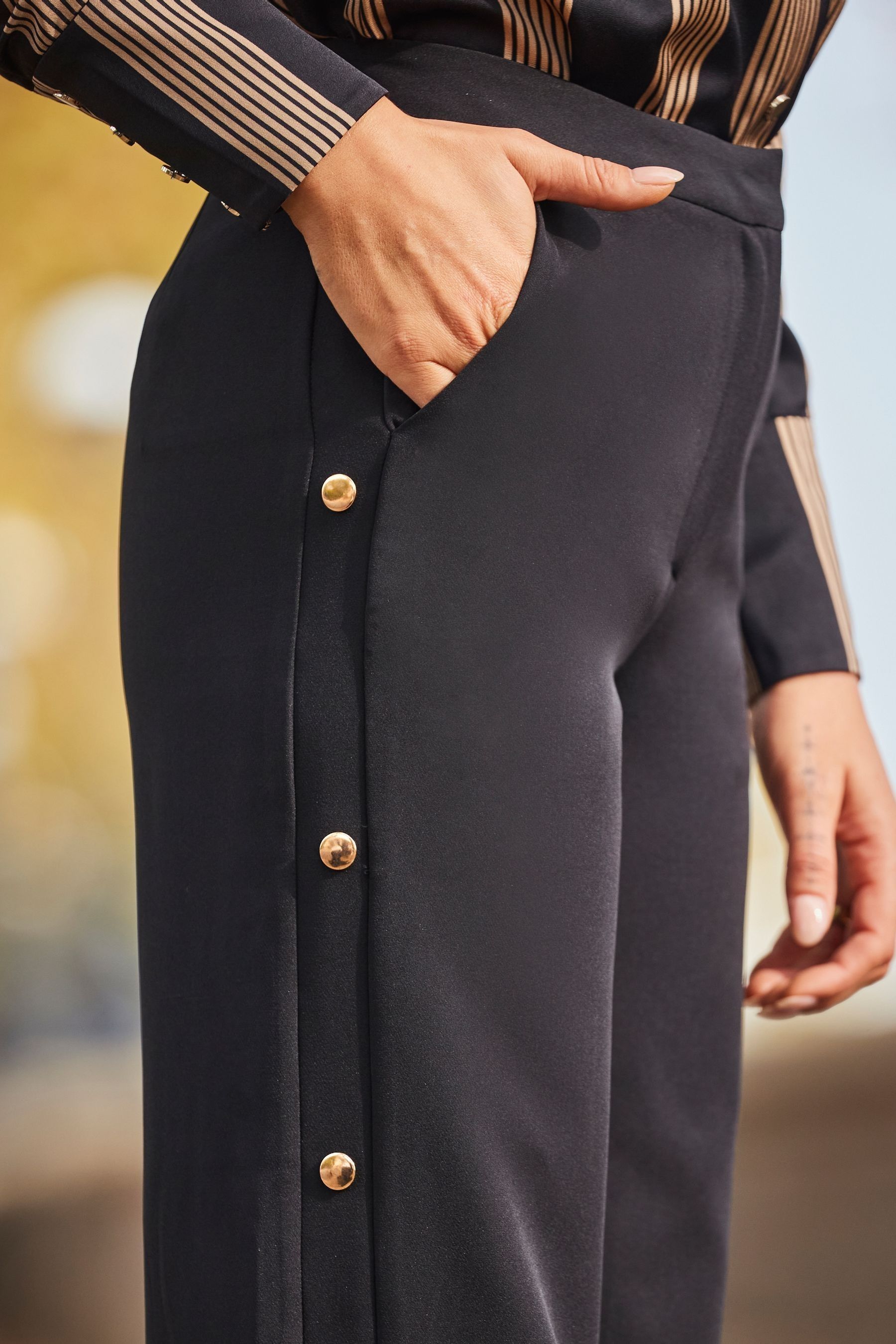 Popper pants womens black outlet