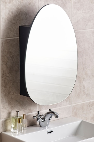 Black Black Pebble Single Wall Mirror Cabinet