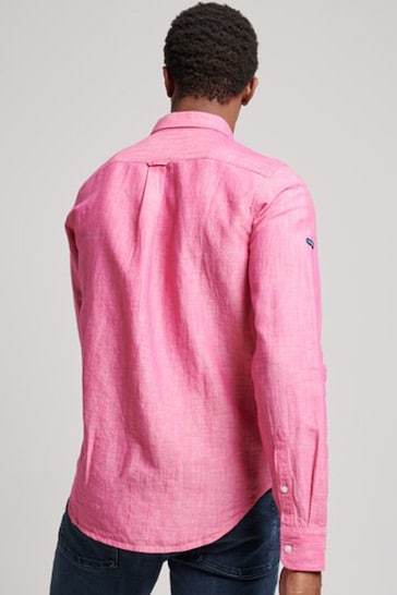 Superdry Pink Organic Cotton Studios Linen Button Down Shirt