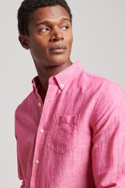 Superdry Pink Organic Cotton Studios Linen Button Down Shirt - Image 3 of 6