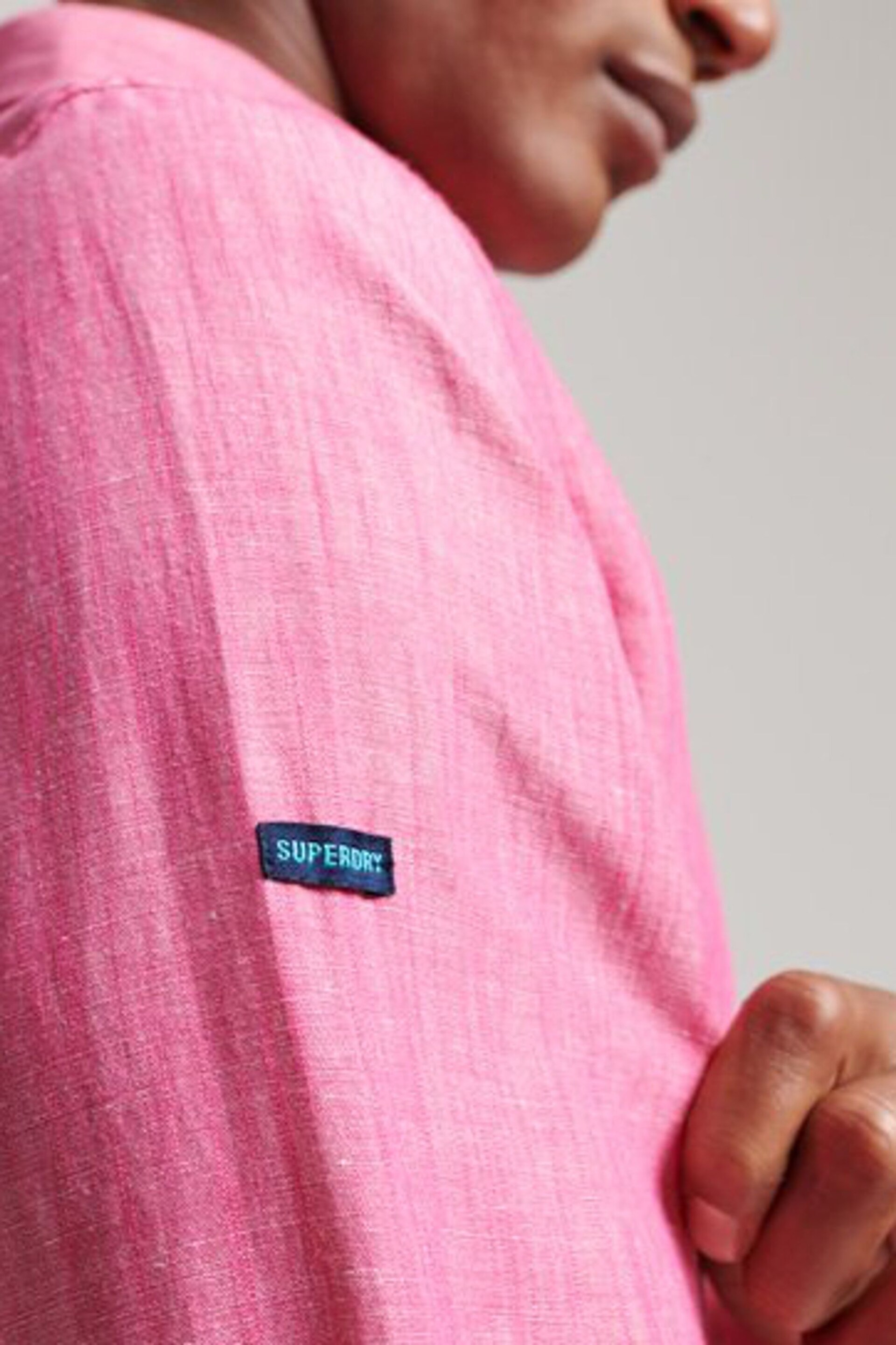 Superdry Pink Organic Cotton Studios Linen Button Down Shirt - Image 4 of 6