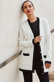 Sosandar White Contrast Trim Cardigan - Image 4 of 6