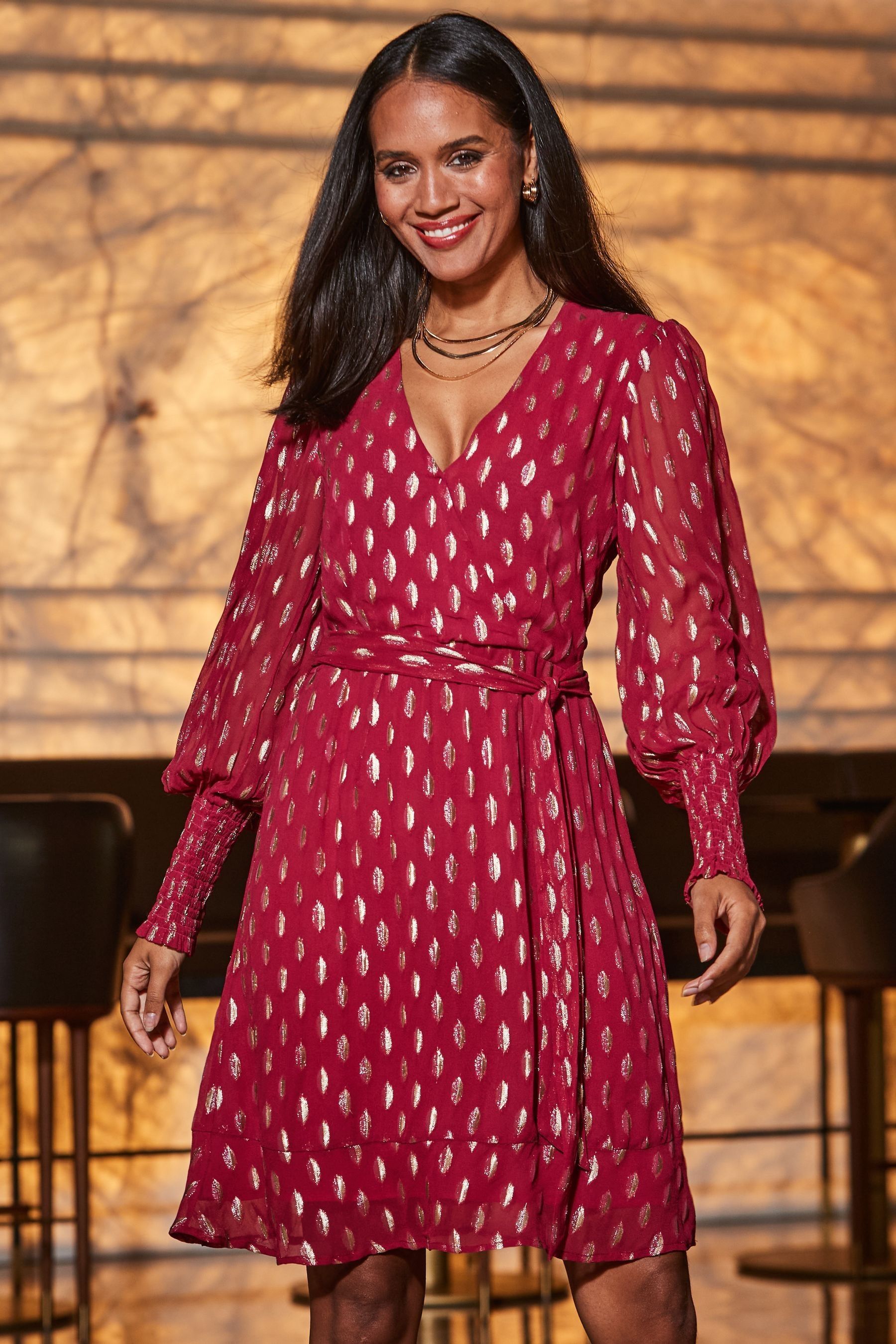 Pink and red wrap dress discount