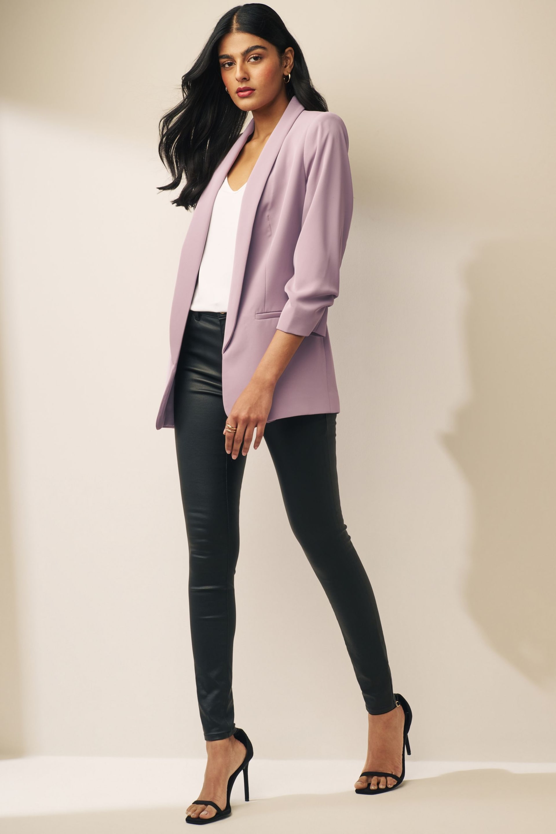 Purple Relaxed Ruched Sleeve Blazer - Image 2 of 8