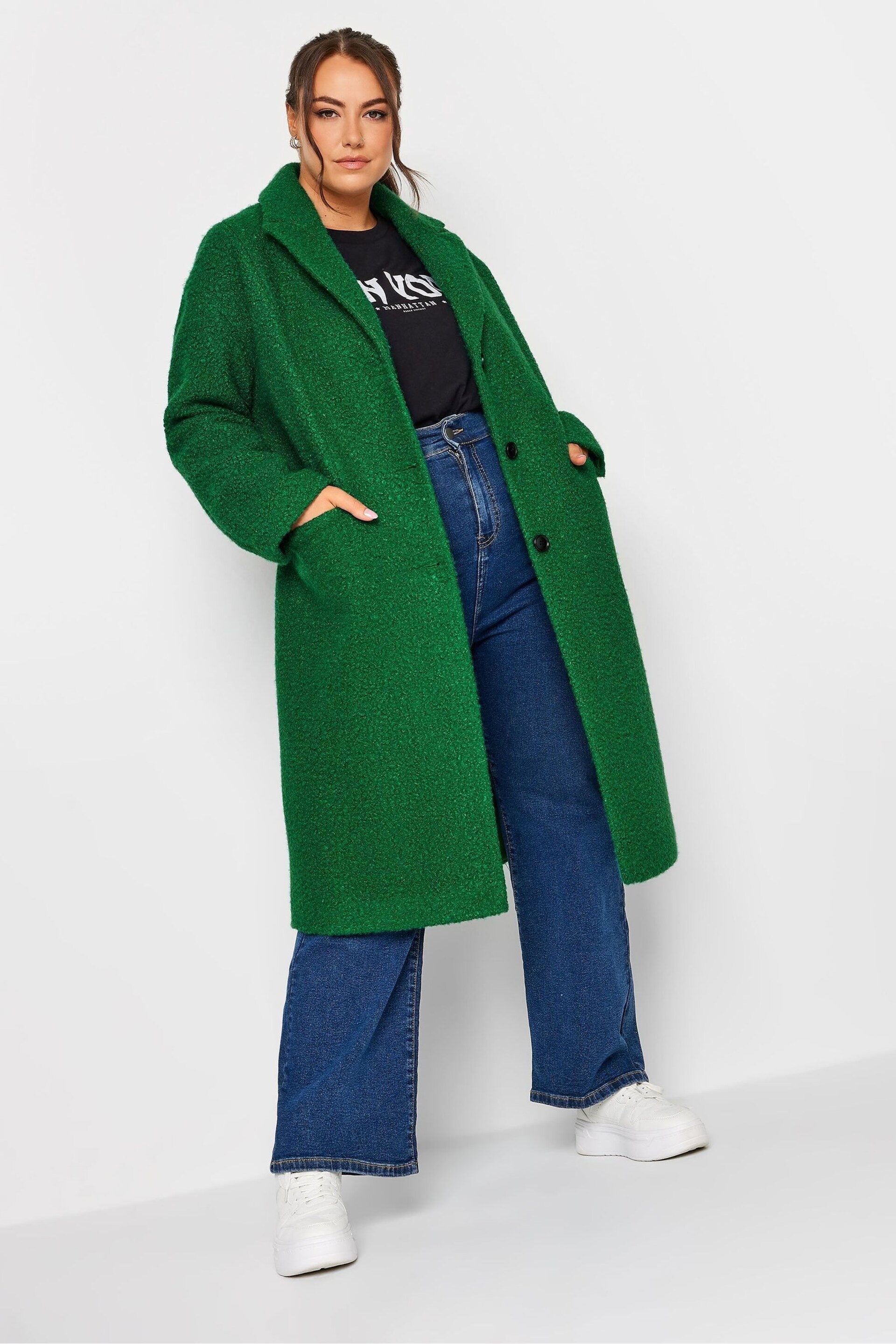 Yours Curve Green Curly Boucle Coat - Image 3 of 4