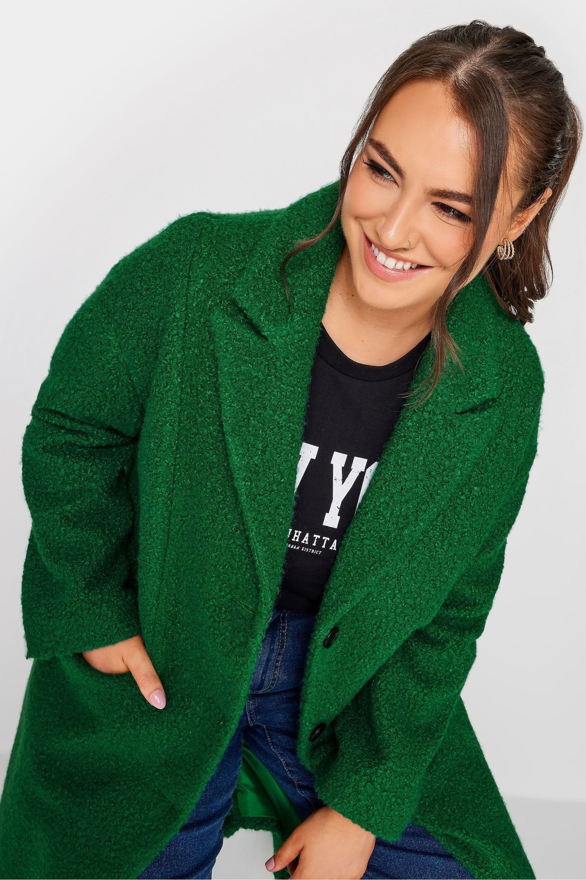 Yours Curve Green Curly Boucle Coat - Image 4 of 4