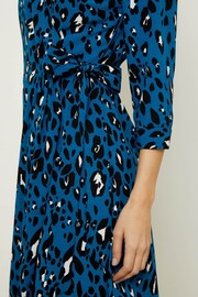 Sosandar Blue Leopard Print Ruffle Hem Wrap Dress - Image 4 of 4