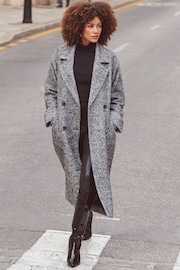 Sosandar Grey Grey & Black Herringbone Wool Mix Longline Coat - Image 5 of 6