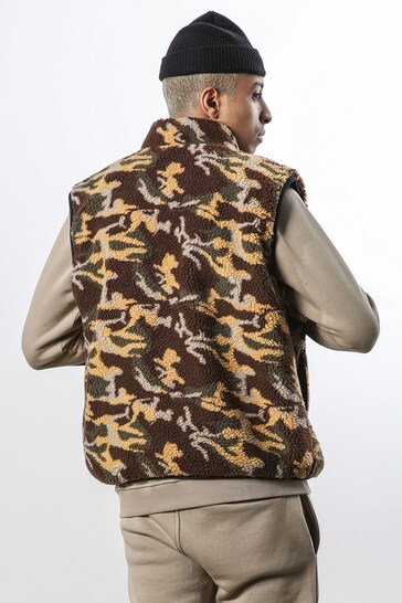 Religion Brown Relaxed Fit Extra Warm Borg Fleece Gilet