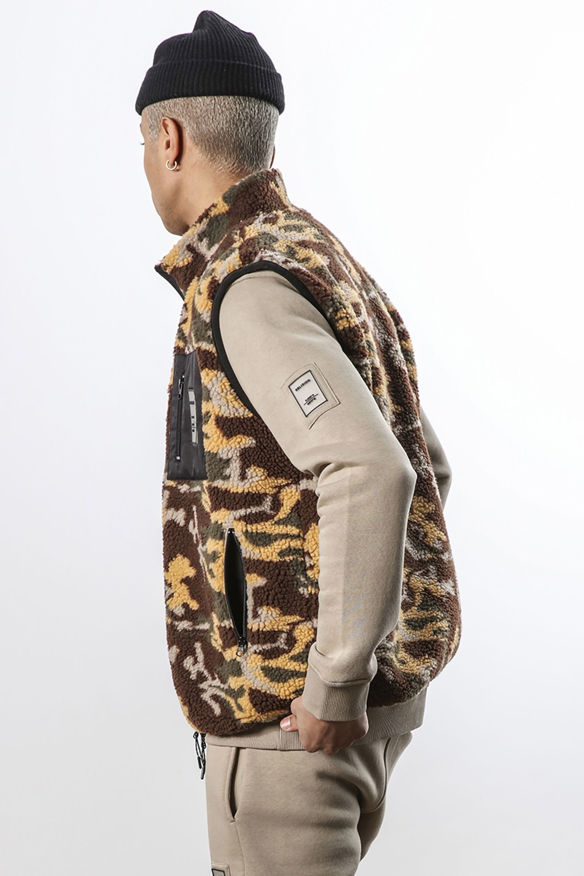 Religion Brown Relaxed Fit Extra Warm Borg Fleece Gilet - Image 3 of 5