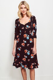 Sosandar Black Floral Print Sweetheart Neck Dress - Image 4 of 5