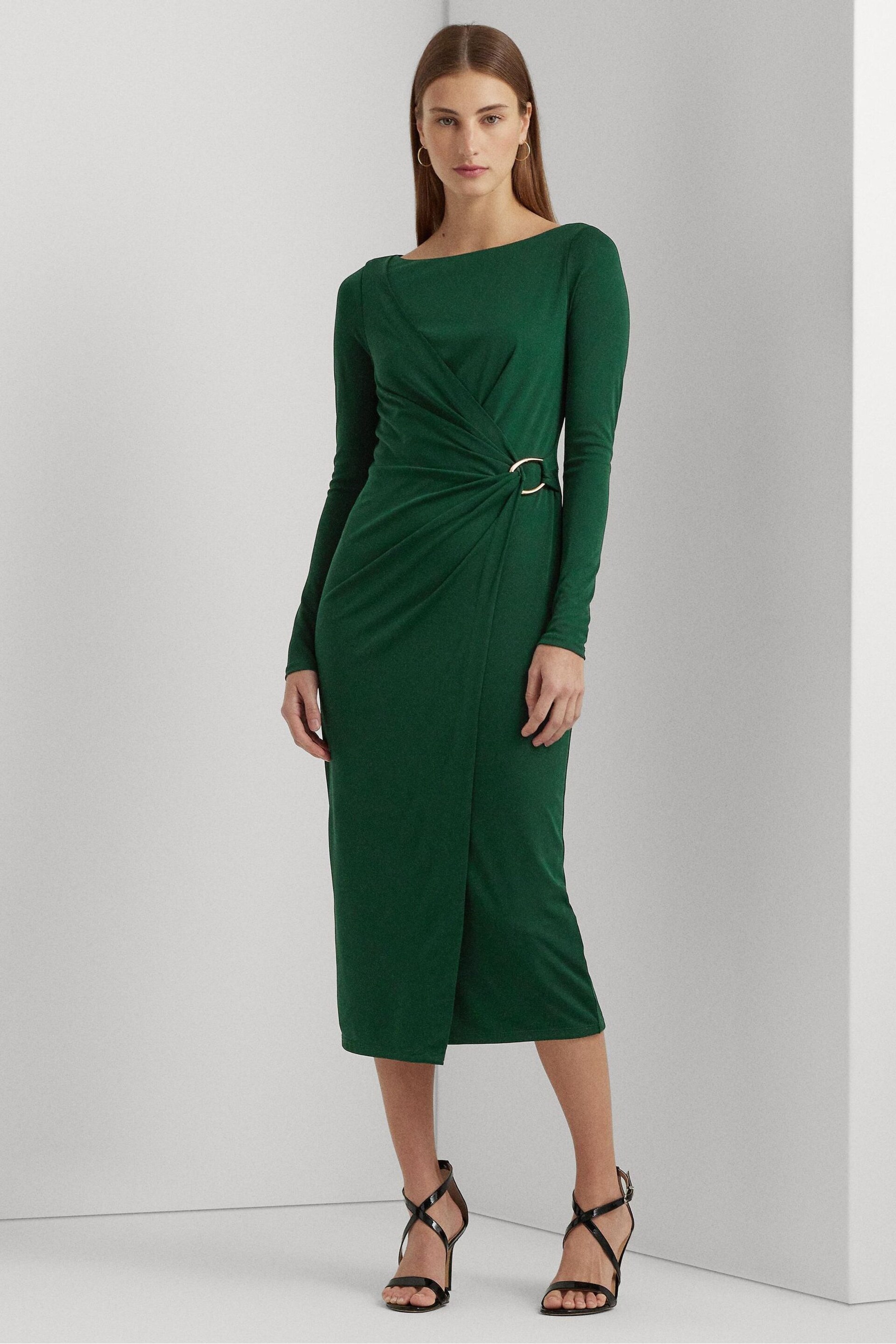 Lauren Ralph Lauren Green Jersey Long Sleeve Cocktail Dress - Image 1 of 8