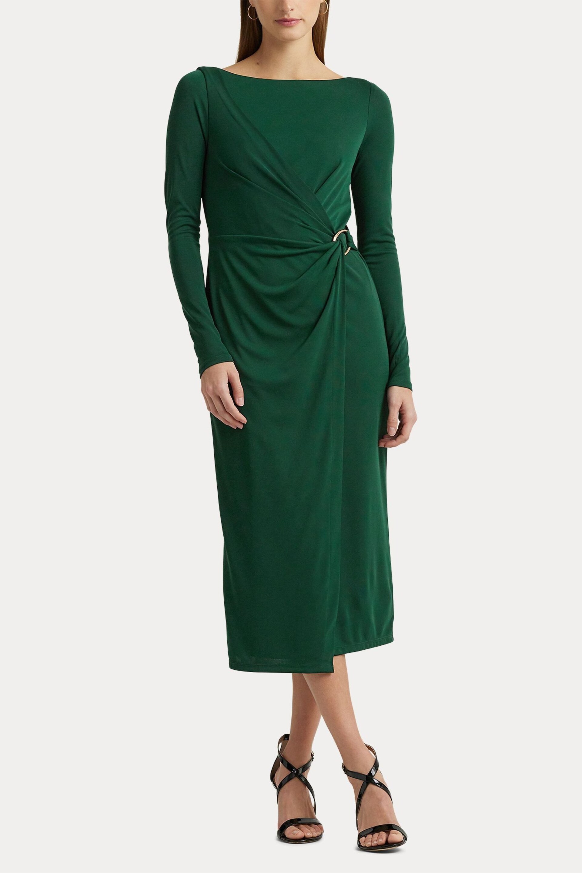 Lauren Ralph Lauren Green Jersey Long Sleeve Cocktail Dress - Image 3 of 8