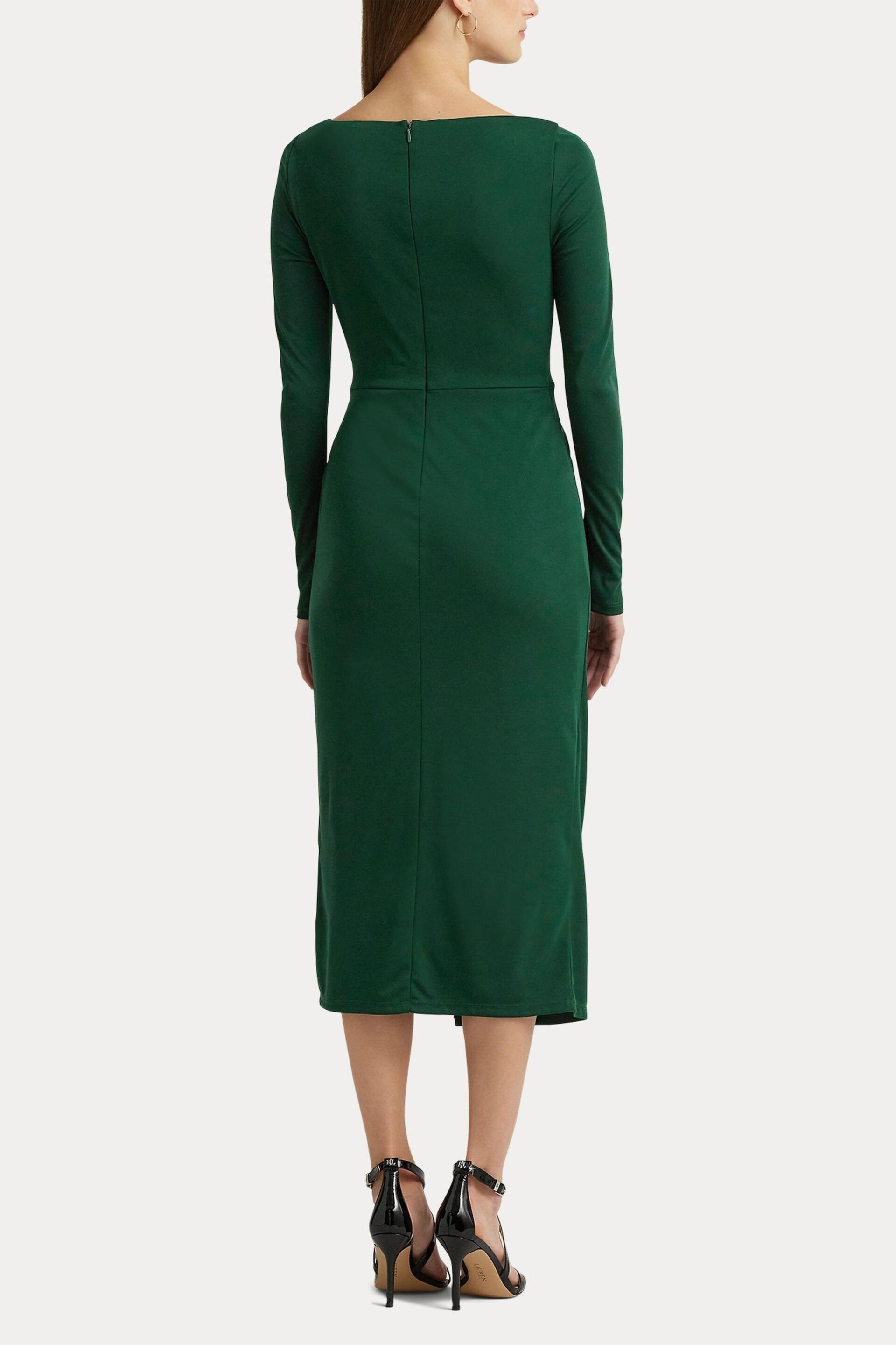 Lauren Ralph Lauren Green Jersey Long Sleeve Cocktail Dress - Image 4 of 8