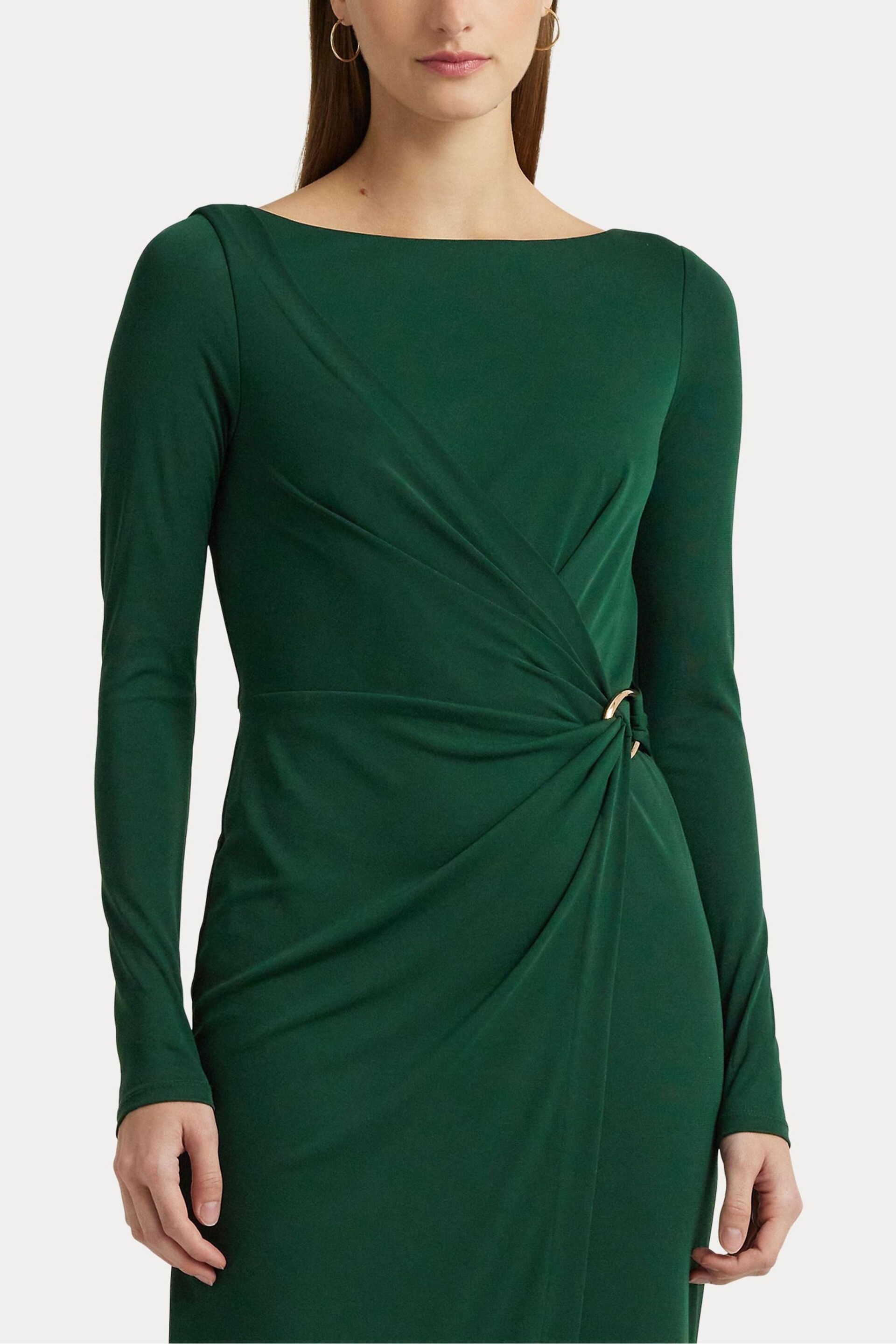 Lauren Ralph Lauren Green Jersey Long Sleeve Cocktail Dress - Image 5 of 8