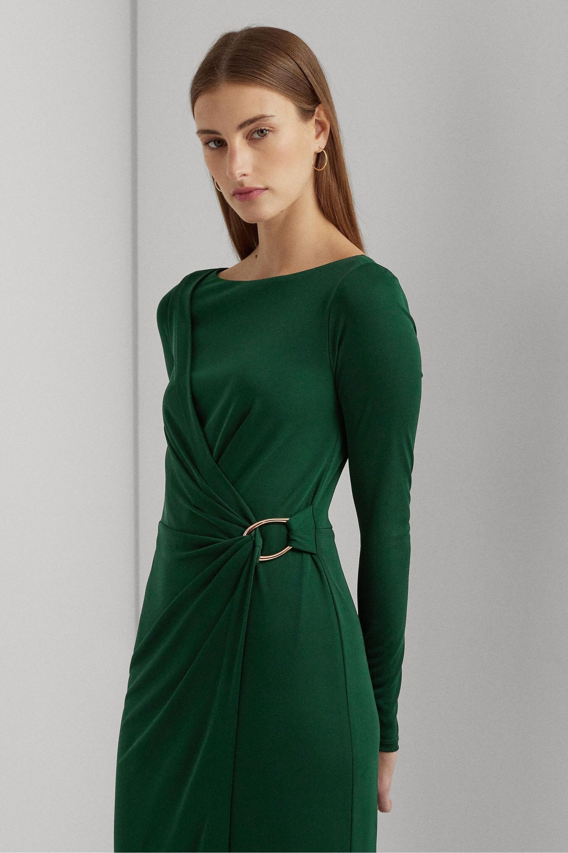 Lauren Ralph Lauren Green Jersey Long Sleeve Cocktail Dress - Image 6 of 8