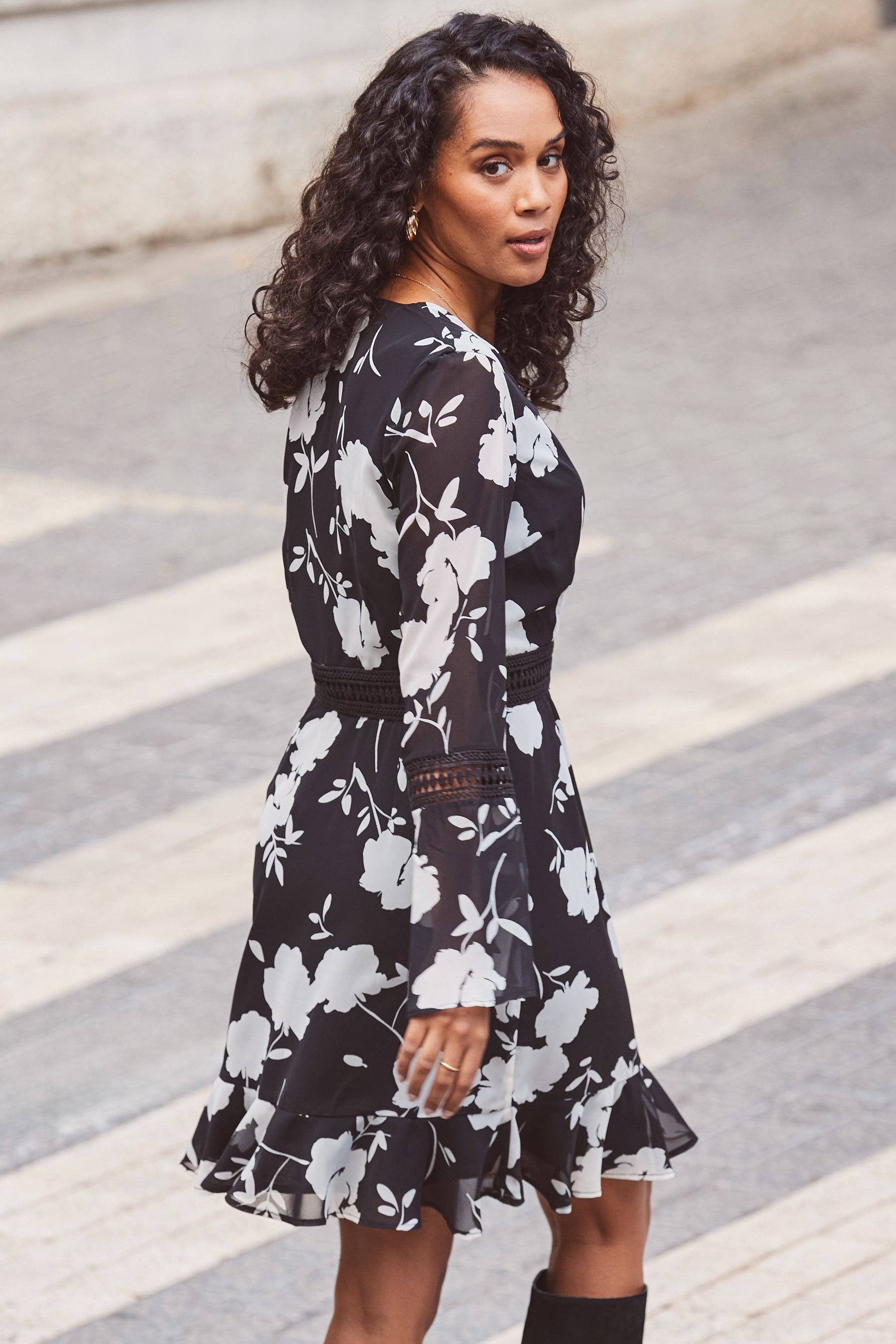 Black faux wrap dress online