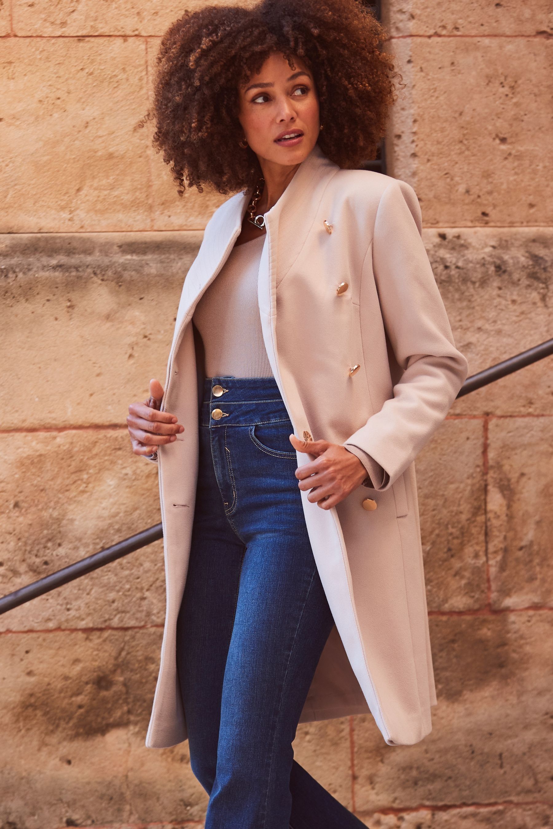 Buy Sosandar Natural Funnel Neck Coat With Pockets from Next Gibraltar