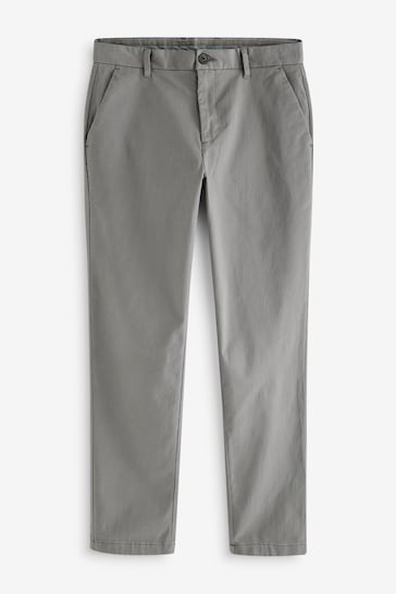 Grey Straight Fit Stretch Printed Soft Touch Chino Trousers