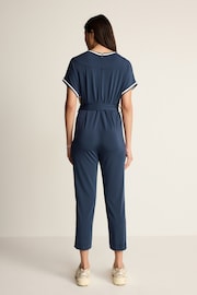 Navy Blue Short Sleeve Tipped Jumpsuit - Image 3 of 6