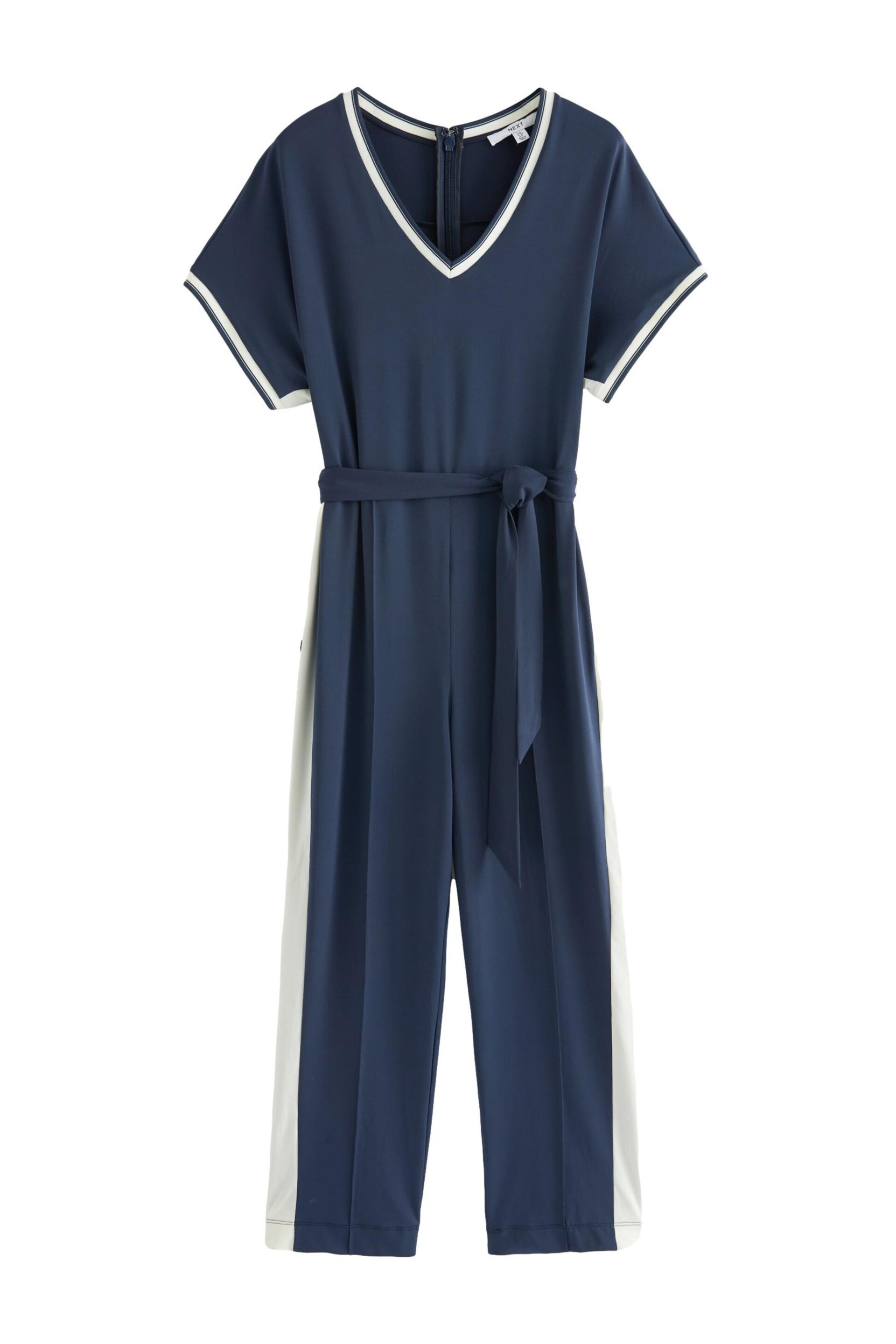 Navy Blue Short Sleeve Tipped Jumpsuit - Image 5 of 6