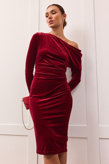 Lauren Ralph Lauren Red Velvet Off Shoulder Cockail Dress