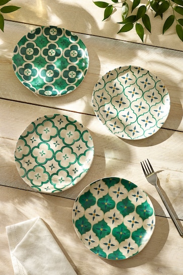 Teal/White Mediterranean Picnic Dinnerware Set of 4 Side Plates