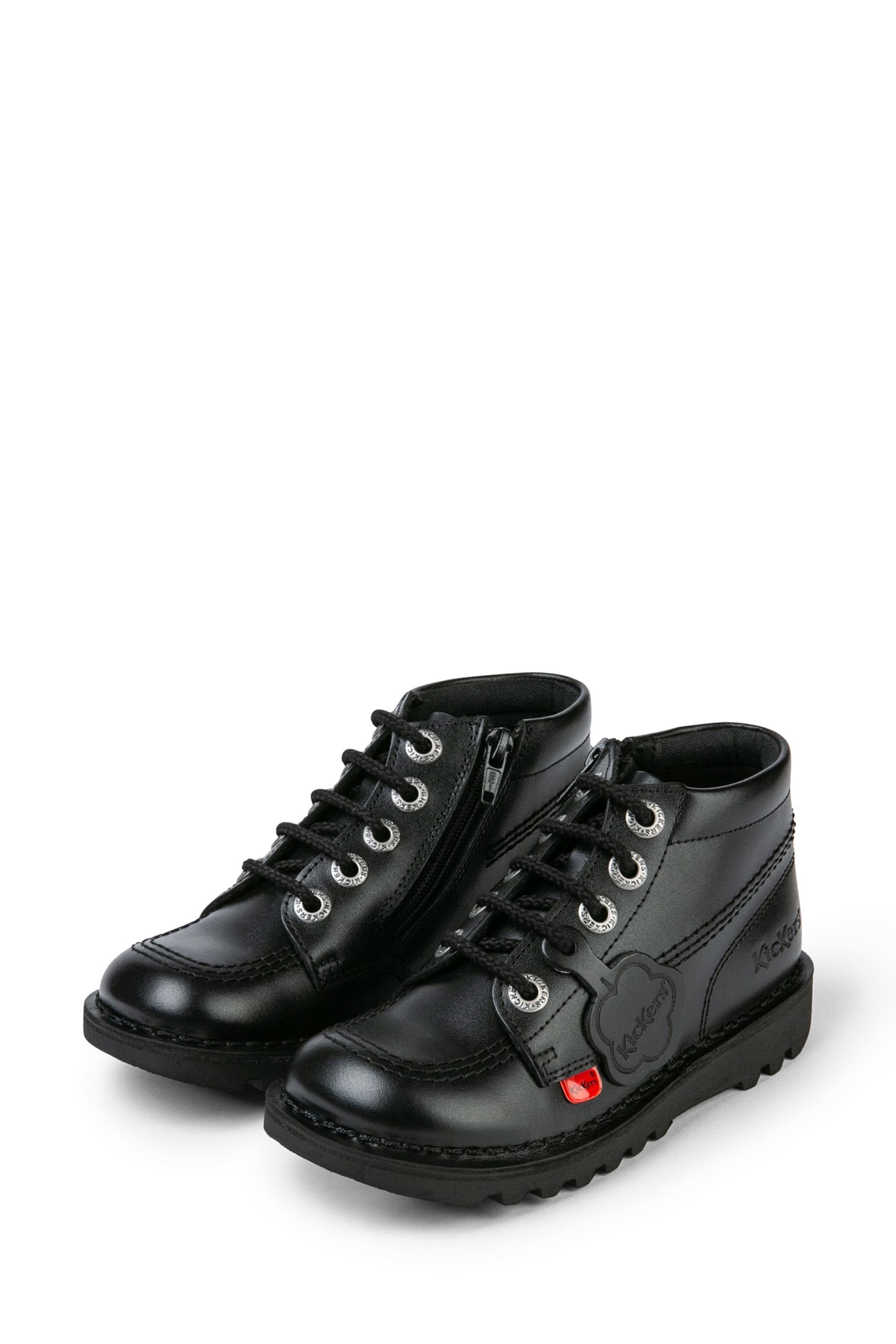 Kickers Black Junior Hi Zip Leather Shoes