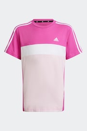 adidas Pink Sportswear Tiberio 3 Stripes Colourblock 100% Cotton T-Shirt - Image 1 of 5