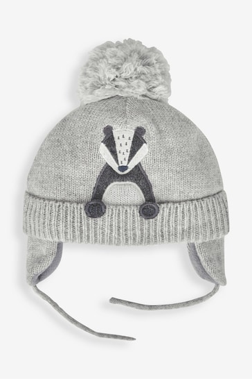 JoJo Maman Bébé Grey Appliqué Bobble Hat