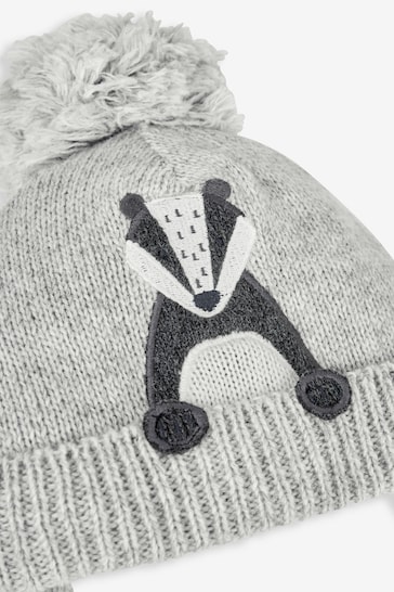 JoJo Maman Bébé Grey Badger Appliqué Hat