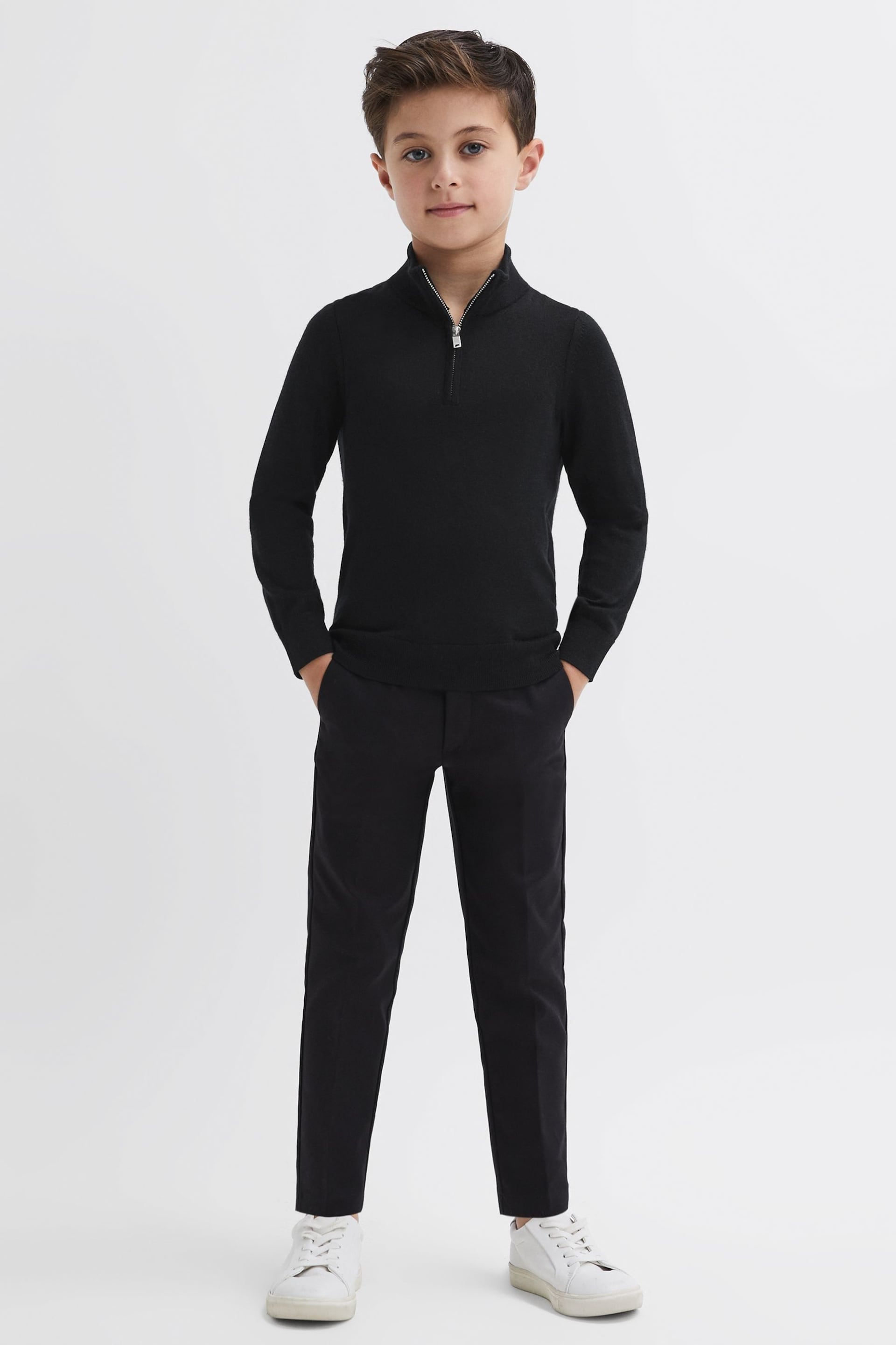 Reiss Black Blackhall Senior Slim Fit Merino Wool Zip Neck Jumper - Image 4 of 7