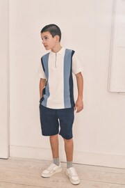 White/Blue Zip Neck Polo Shirt And Shorts Set (3-16yrs) - Image 2 of 7