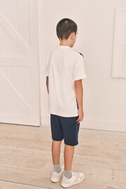 White/Blue Zip Neck Polo Shirt And Shorts Set (3-16yrs) - Image 3 of 7