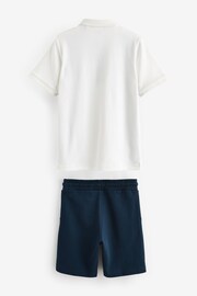 White/Blue Zip Neck Polo Shirt And Shorts Set (3-16yrs) - Image 6 of 7