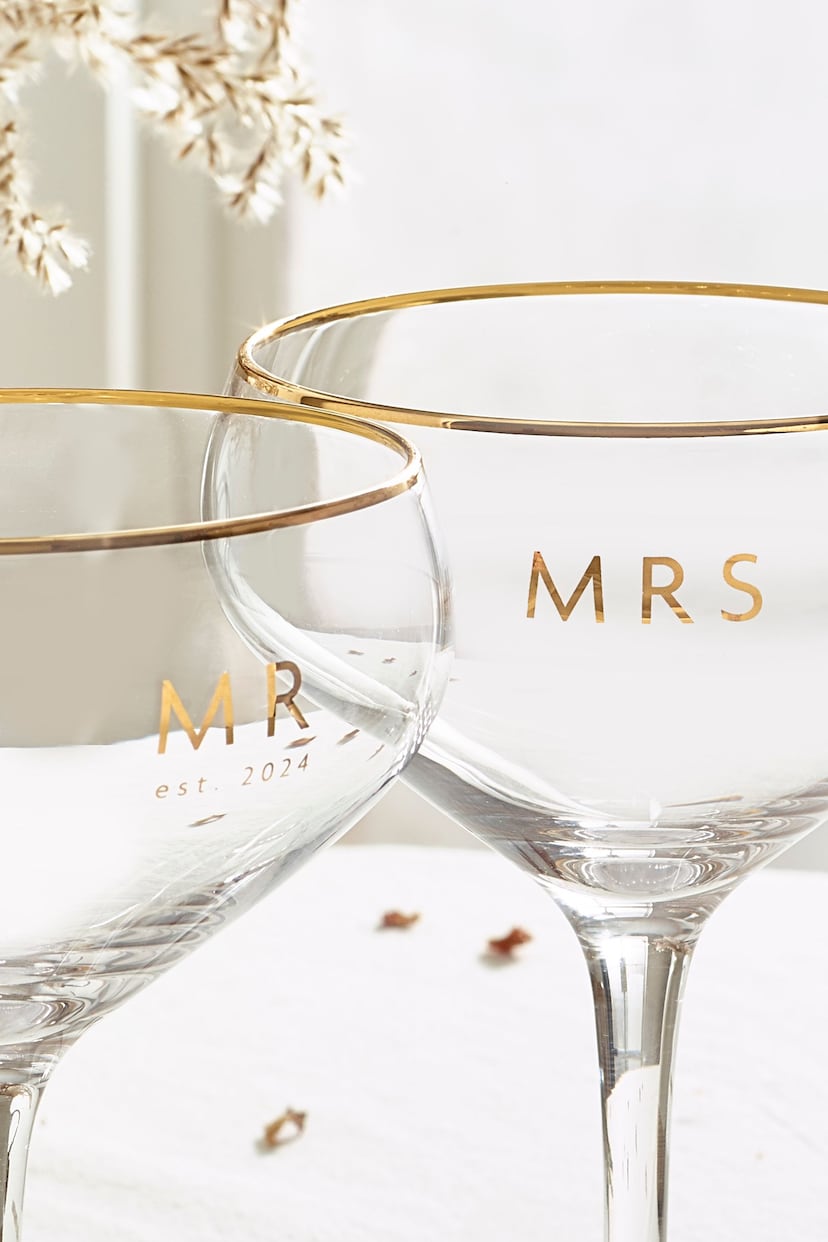 Set of 2 Gold Est In Wedding Champagne Coupe Glasses - Image 3 of 6