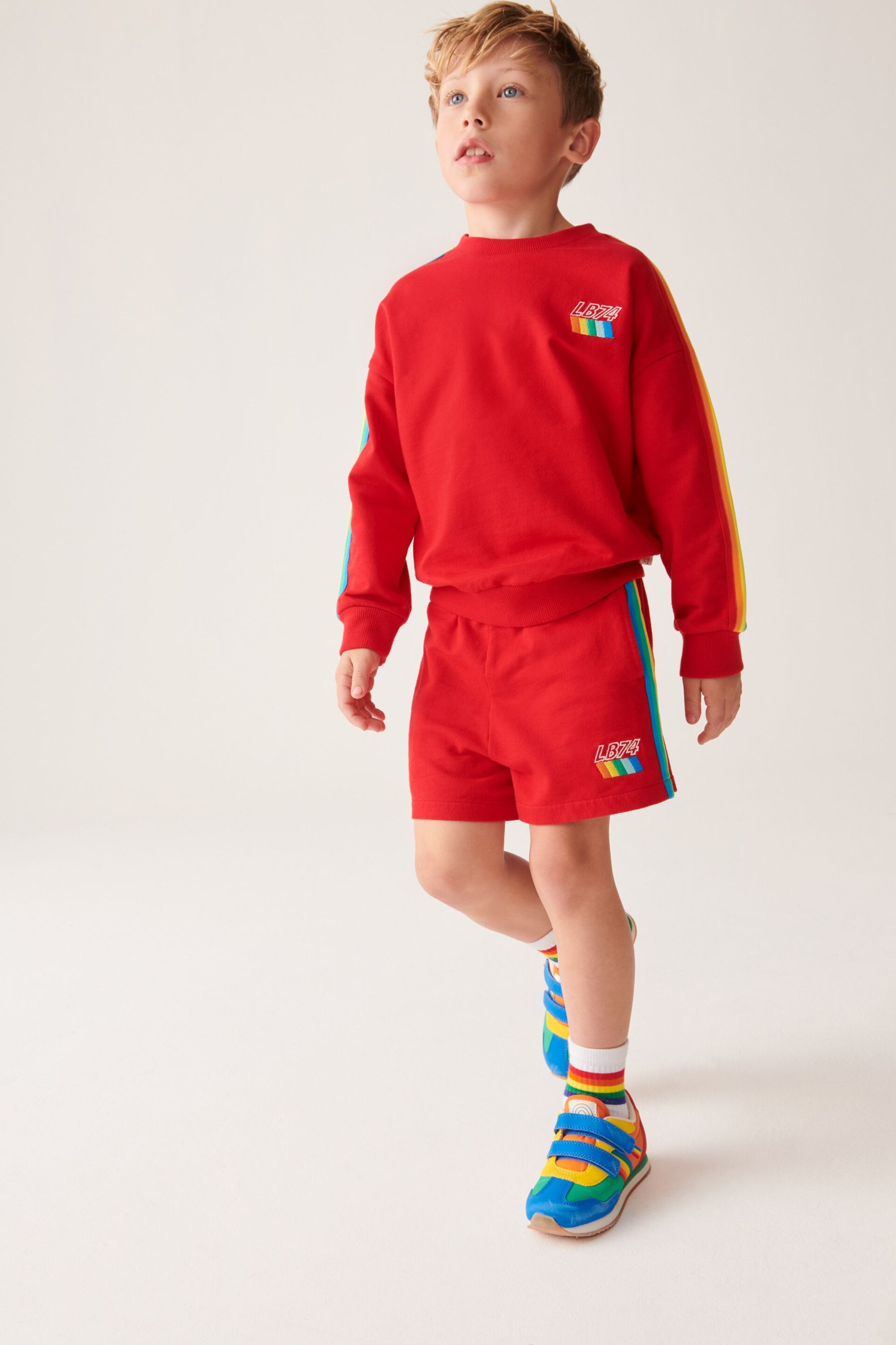 Little Bird by Jools Oliver Red Rainbow Sweat Top and Short Set - Image 2 of 14