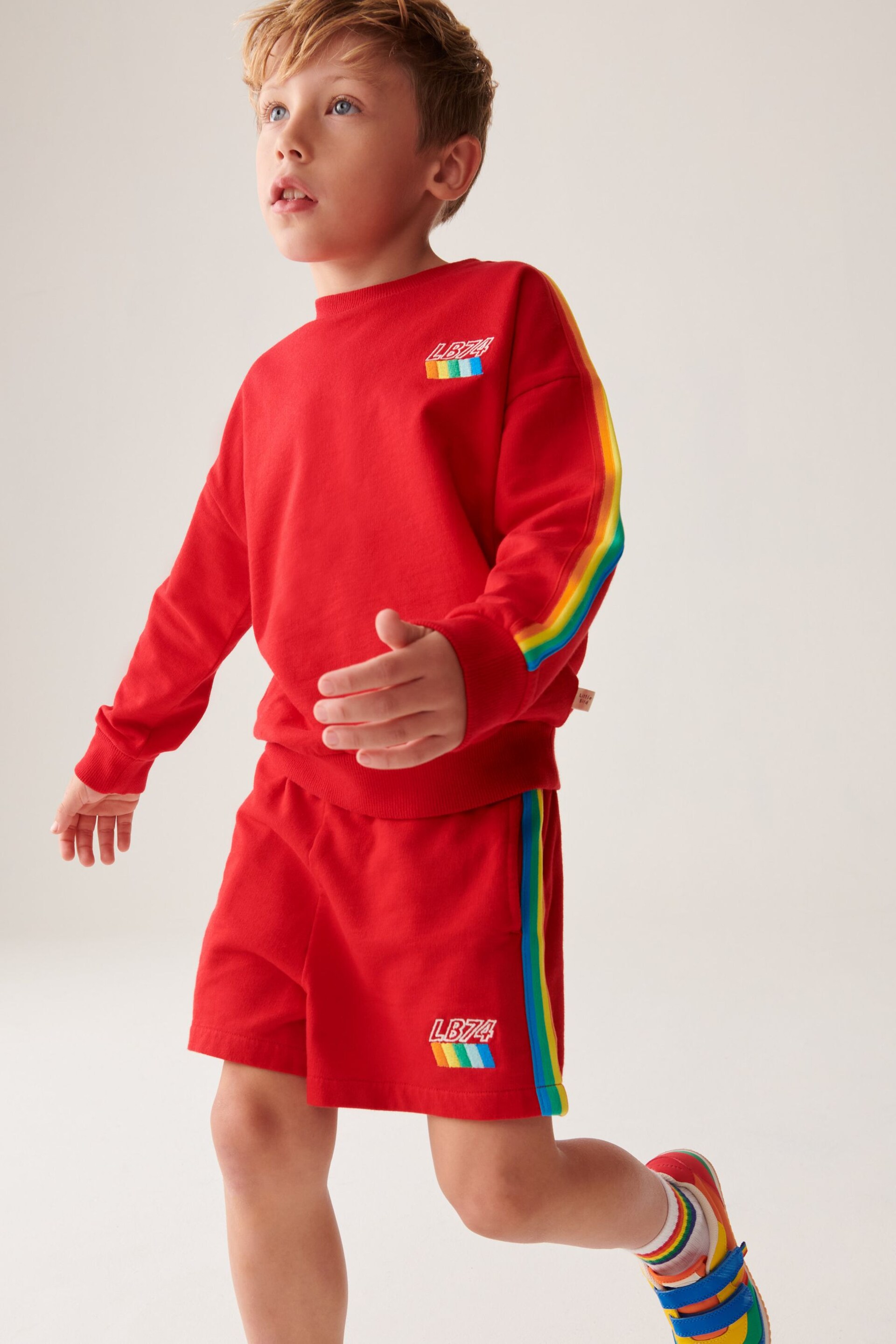 Little Bird by Jools Oliver Red Rainbow Sweat Top and Short Set - Image 5 of 14