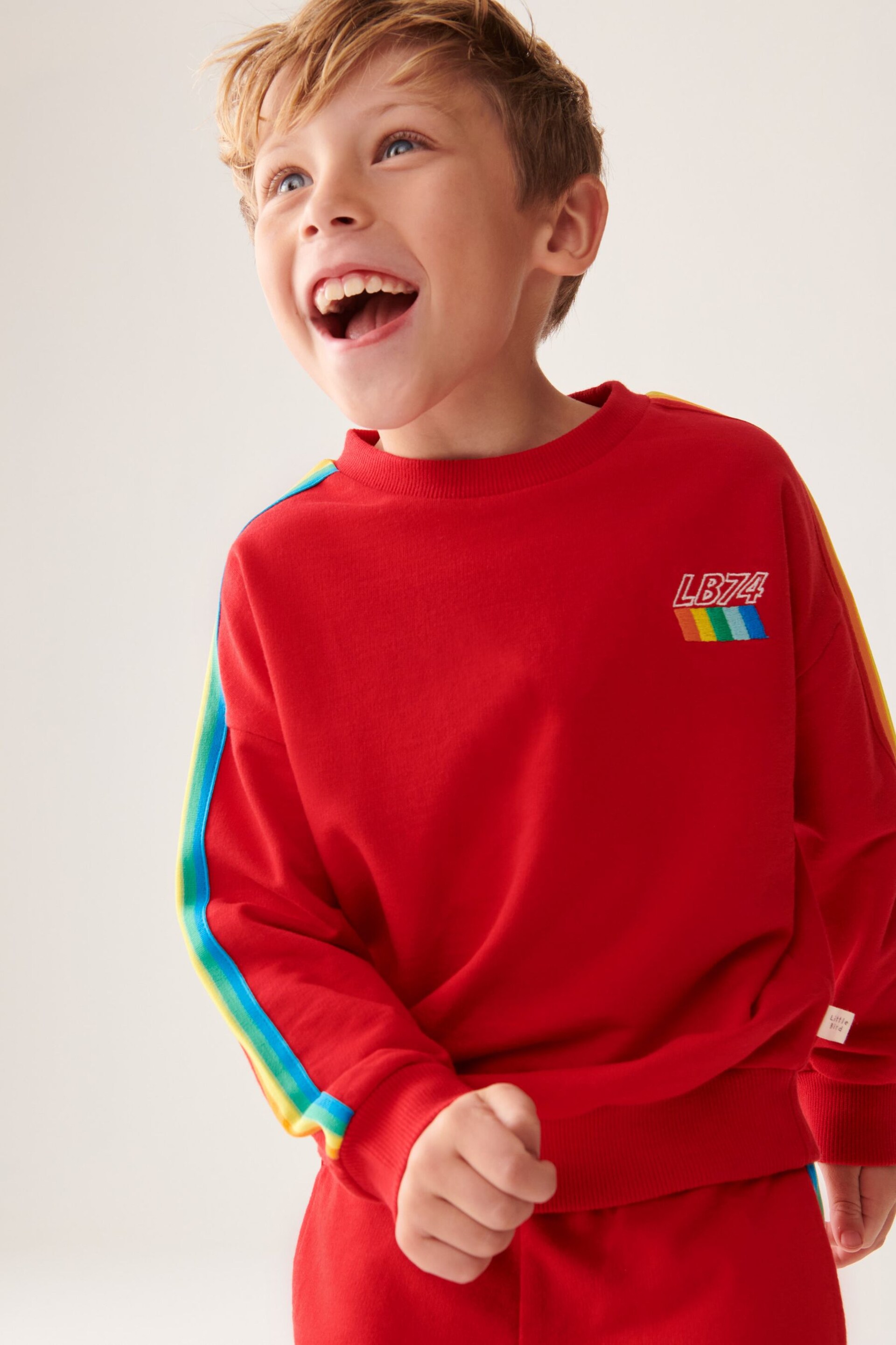 Little Bird by Jools Oliver Red Rainbow Sweat Top and Short Set - Image 6 of 14