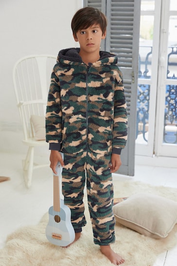 Green Camouflage Fleece All-In-One (3-16yrs)