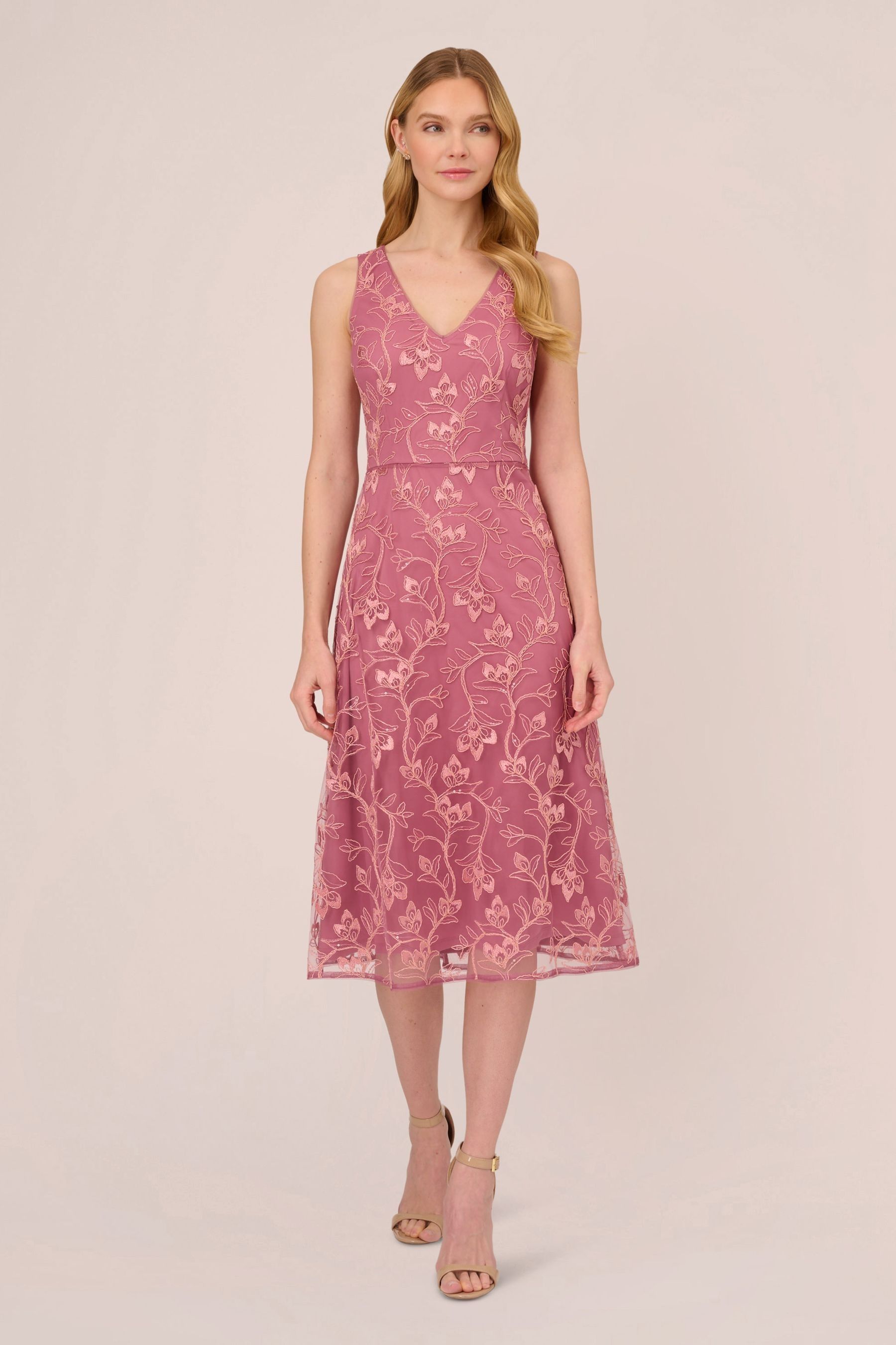 Buy Adrianna Papell Pink Studio Floral Sequin Embroidery Dress from Next Luxembourg