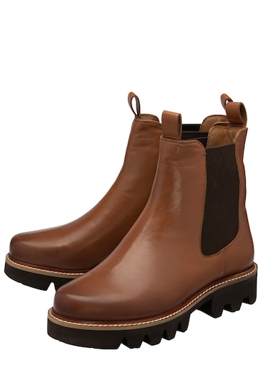 Ravel Brown Leather Cleated Sole Chelsea Ankle Boots